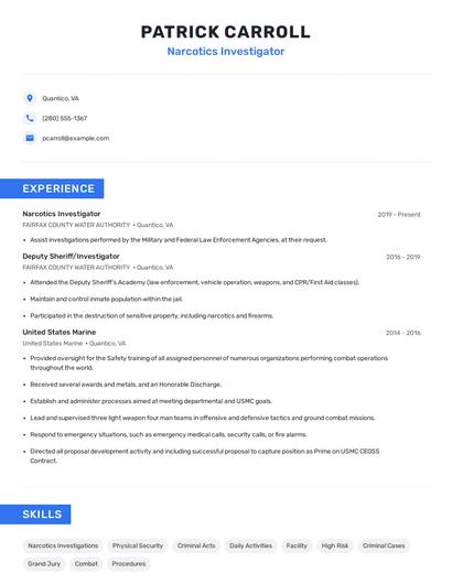 Narcotics Investigator Resume