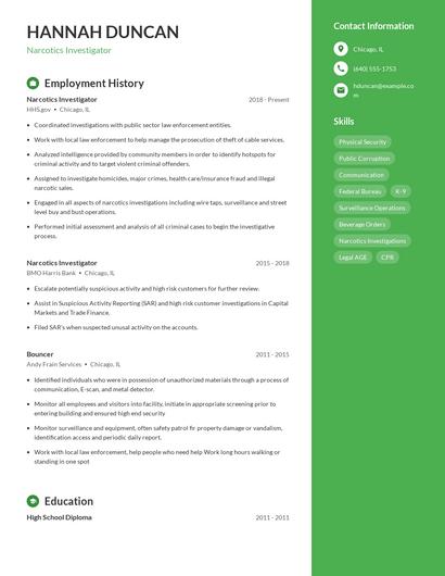 Narcotics Investigator Resume