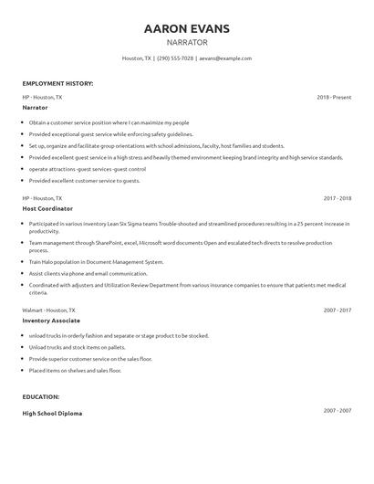 Narrator Resume