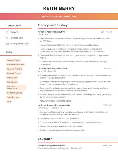 National Account Executive Resume