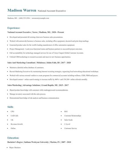 National Account Executive Resume