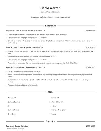 National Account Executive Resume