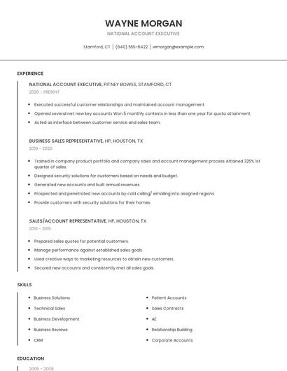 National Account Executive Resume