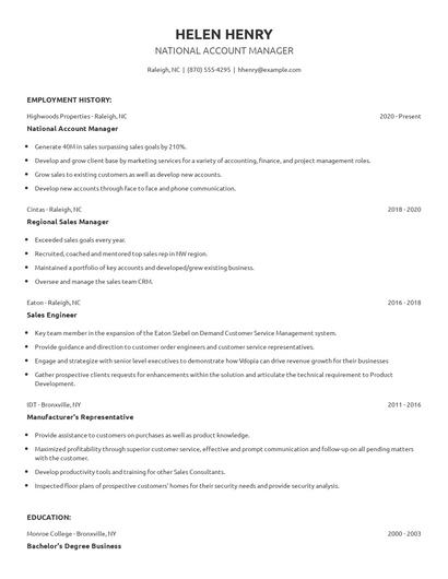 National Account Manager Resume
