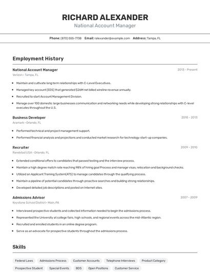 National Account Manager Resume