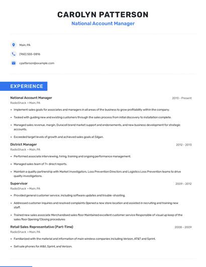 National Account Manager Resume