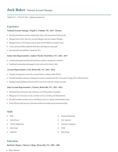 National Account Manager Resume