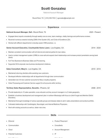 National Account Manager Resume