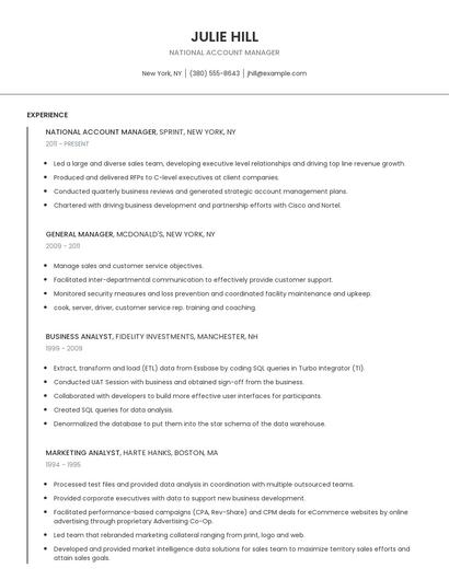 National Account Manager Resume