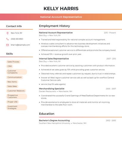 National Account Representative Resume