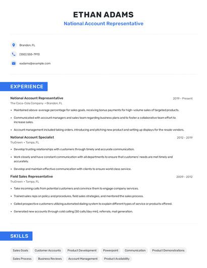National Account Representative Resume