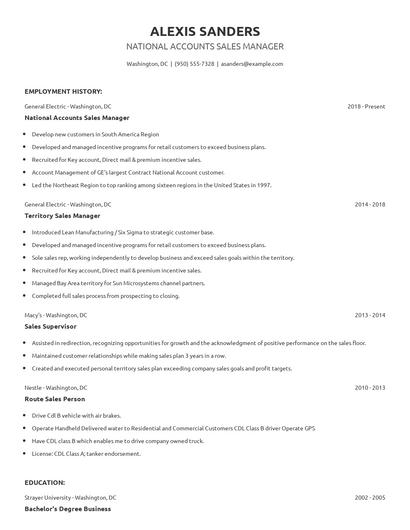 National Accounts Sales Manager Resume