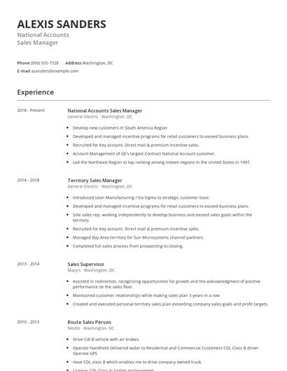 National Accounts Sales Manager Resume