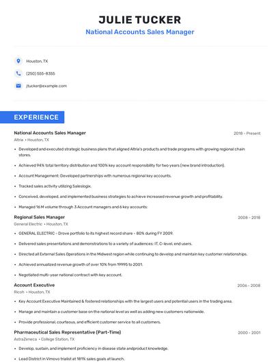 National Accounts Sales Manager Resume