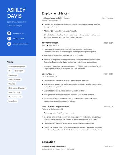 National Accounts Sales Manager Resume