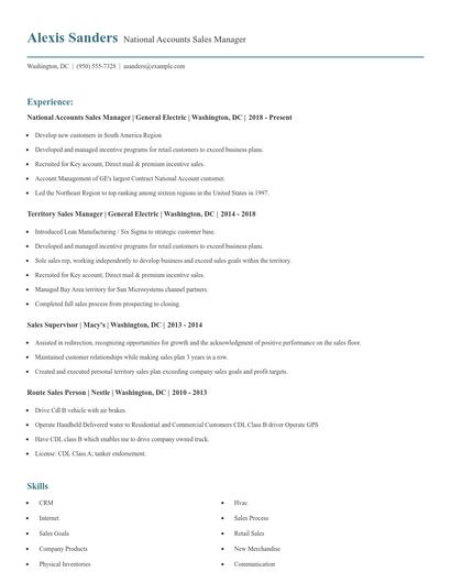 National Accounts Sales Manager Resume