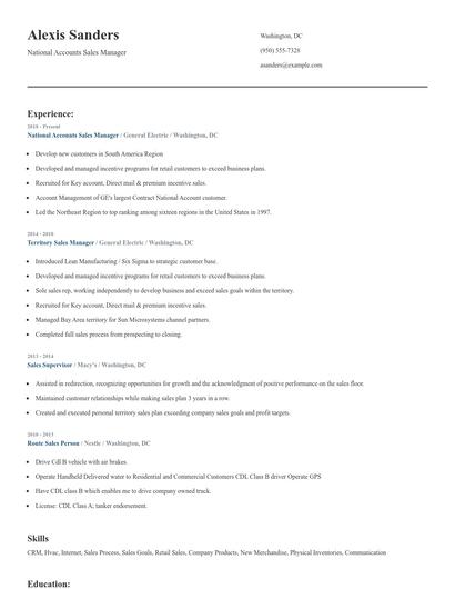 National Accounts Sales Manager Resume