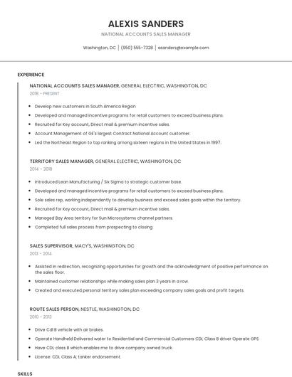 National Accounts Sales Manager Resume