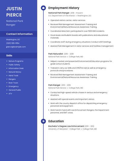 National Park Ranger Resume