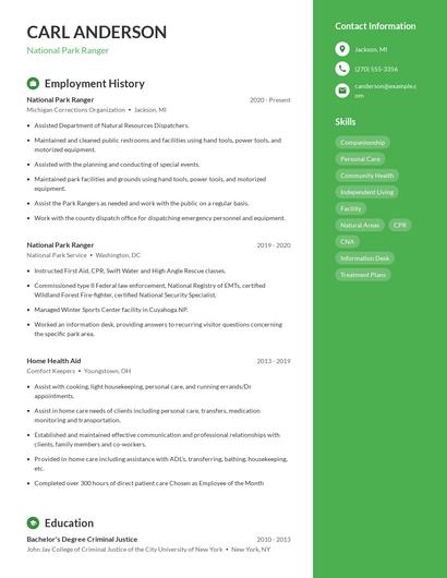 National Park Ranger Resume