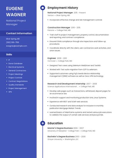 National Project Manager Resume