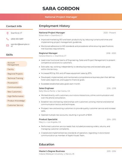 National Project Manager Resume