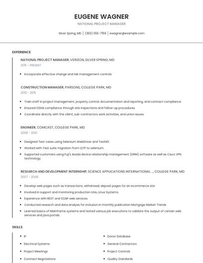 National Project Manager Resume