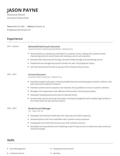 National Retail Account Executive Resume