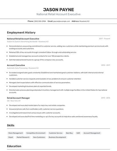 National Retail Account Executive Resume
