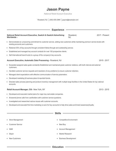 National Retail Account Executive Resume