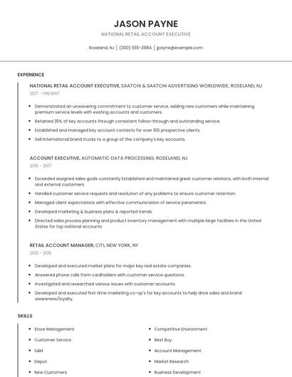 National Retail Account Executive Resume