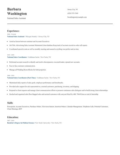 National Sales Assistant Resume