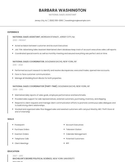 National Sales Assistant Resume
