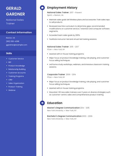 National Sales Trainer Resume