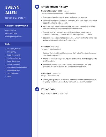 National Secretary Resume
