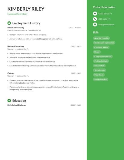 National Secretary Resume