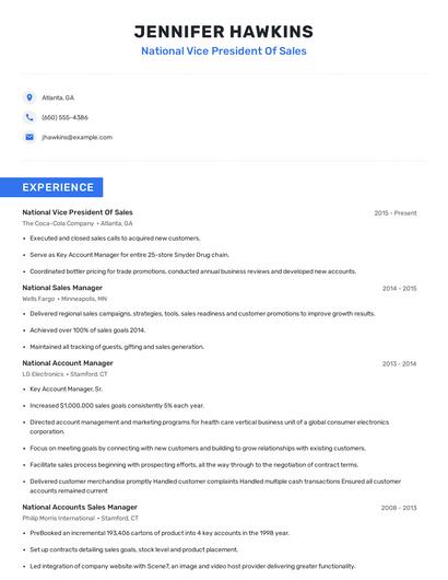 National Vice President Of Sales Resume