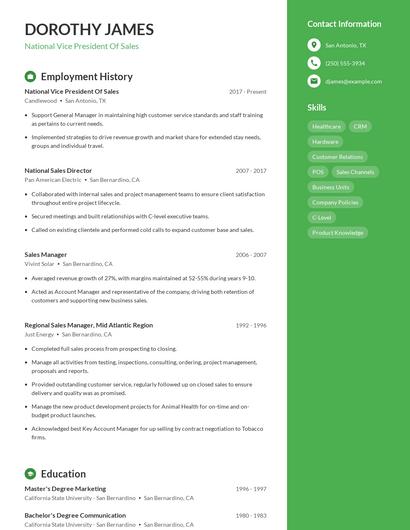 National Vice President Of Sales Resume