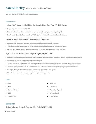 National Vice President Of Sales Resume