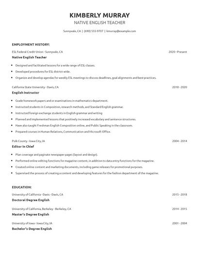 Native English Teacher Resume