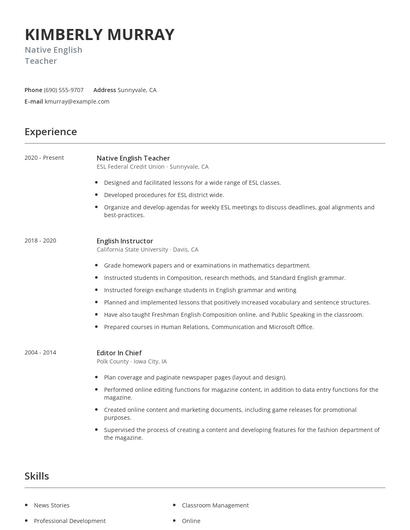 Native English Teacher Resume