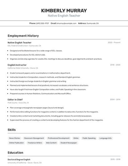Native English Teacher Resume