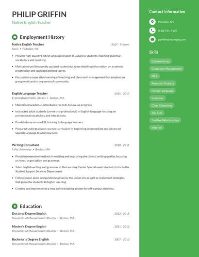Native English Teacher Resume