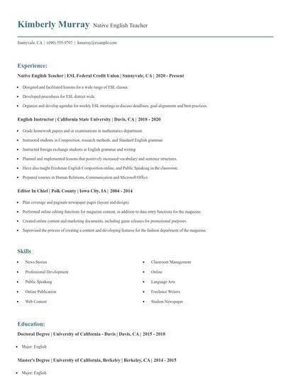 Native English Teacher Resume