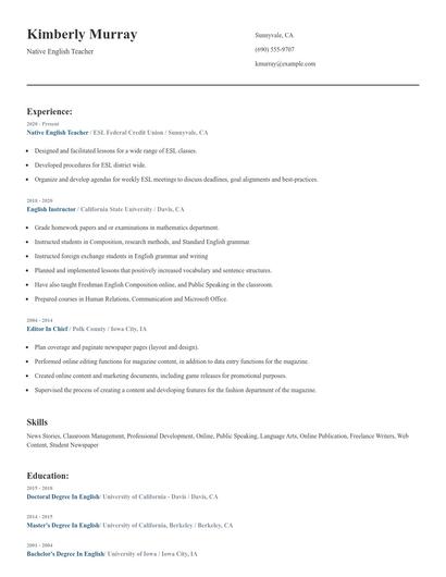 Native English Teacher Resume