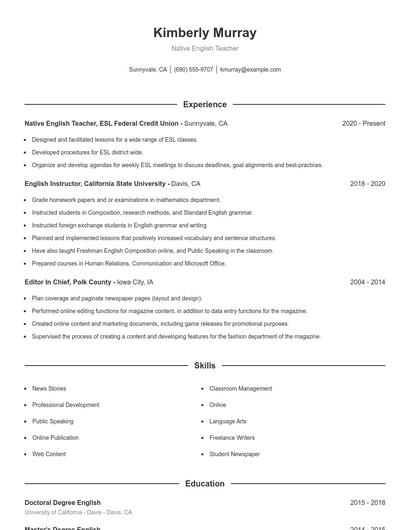 Native English Teacher Resume
