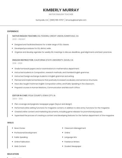 Native English Teacher Resume