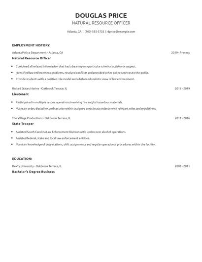 Natural Resource Officer Resume