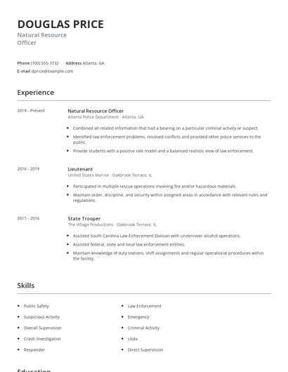 Natural Resource Officer Resume
