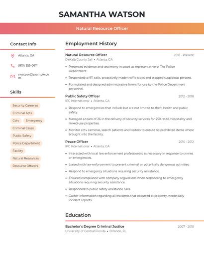 Natural Resource Officer Resume